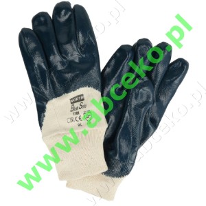 Rękawice robocze bawełna-jersey powlekane niebieskim PVC - rozmiar L